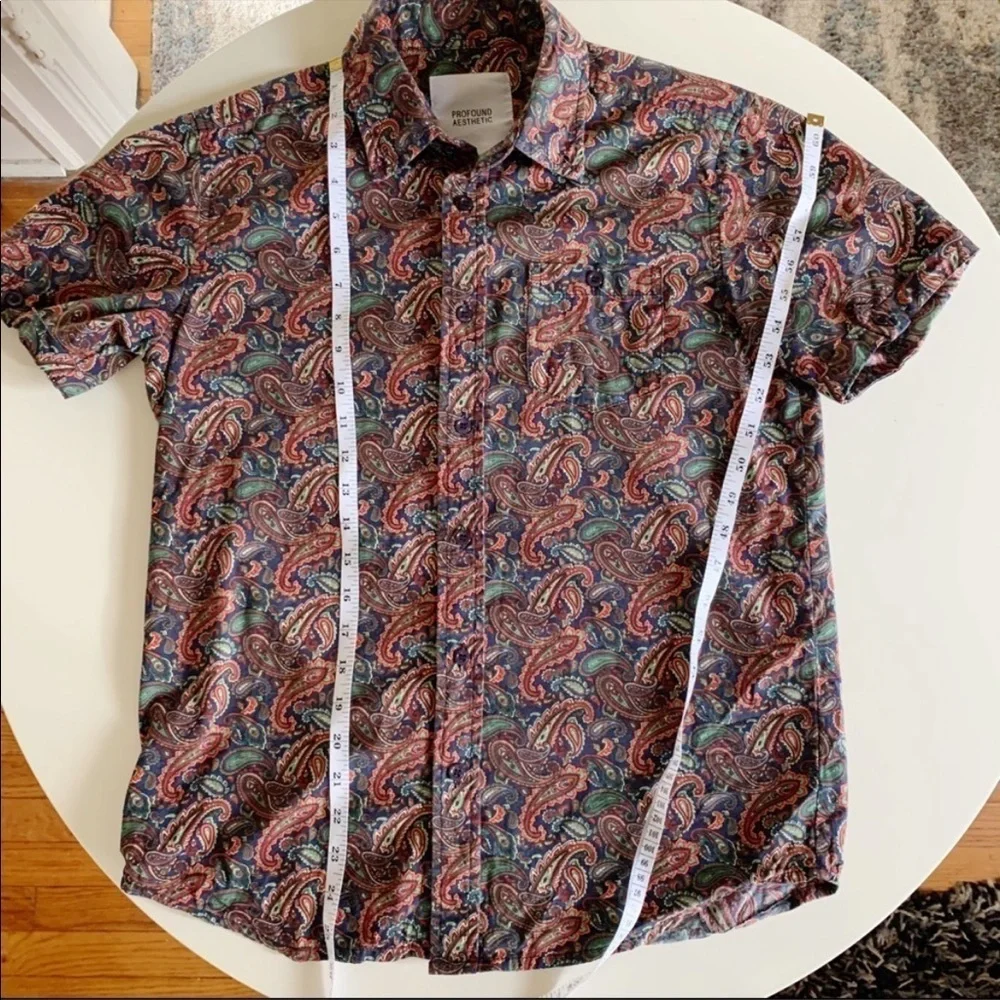 Profound Aesthetic Men’s Slim Cotton Paisley Button Down Shirt Size Small
